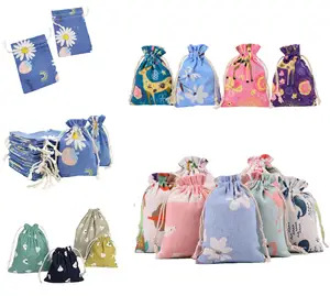 简约设计配件可回收印花棉麻拉绳袋布包包装购物袋礼品收纳