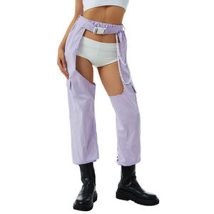 King Mcgreen Satr femmes entrejambe ouvert solide taille haute sans entrejambe pantalon avec chaîne ceinture Sexy boîte de nuit entrejambe pantalons longs - Product Image 5