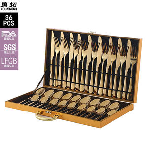 Golden 36-Piece Stainless Steel <b>Cutlery</b> <b>Set</b> In Wooden Box Western Style Dinnerware With Knife Fork Spoon Coffee Spoon - Product Image 4