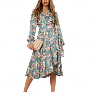 Robe de soirée moulante mi-longue en mousseline à imprimé floral uni avec logo personnalisé, collection automne 2024, élégante et décontractée pour femme - Product Image 4