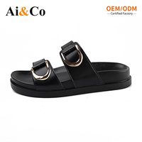Sandales plates décontractées pour femmes, mode été, avec boucle en métal, deux brides, plateforme, antidérapantes, semelle extérieure en PVC soufflé à l'air