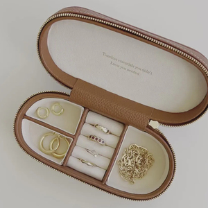 Luxury Custom LOGO Vegan Pebble Grainy Leather Wrap Oval <strong>Jewelry</strong> Box <strong>Travel</strong> Jewellery <strong>Case</strong> - Product Image 2