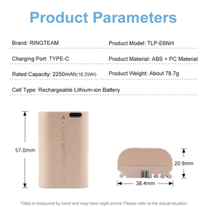 RingTeam 2250MAh LP-E6NH Li-Ion Pin Gói Cho Canon EOS <span class=keywords><strong>R</strong></span> R5 R6 5DS 90D Máy Ảnh Type-C Đầu Vào <span class=keywords><strong>Fujitsu</strong></span> Thinkpad ASUS Acer - Product Image 3