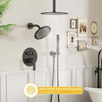 Ensemble de robinetterie de douche en laiton, avec deux pommes de douche pluie de 10 pouces (fixation au plafond) et 6 pouces (fixation murale), inverseur à bouton-poussoir, mitigeur à 1 poignée et douchette à main, finition mate