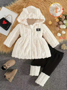 Set di Abbigliamento Invernale per <span class=keywords><strong>Bambina</strong></span> all'Ingrosso, Cappotto con Cappuccio in Finta Pelliccia di Coniglio e <span class=keywords><strong>Pantaloni</strong></span>, 2 Pezzi, Outfit Caldo in <span class=keywords><strong>Pile</strong></span> per Bambini con Orecchie da Orso - Product Image 1