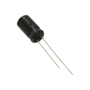 Condensateur canal fabricant 220 uF traversant, en aluminium, 220UF 20% 10V RADIAL TH 10YXG220MEFCTZ6.3X7 - Product Image 1