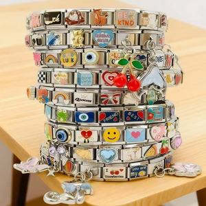 Bracelet à breloques italien personnalisé en acier inoxydable 9 mm, motif cœur, crâne, flèche et <span class=keywords><strong>mots</strong></span> anglais, nouvelle série noire, bijoux de mode DIY, vente en gros - Product Image 5