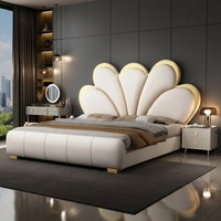Lit plateforme moderne, luxueux, durable et élégant, capitonné en similicuir souple, en bois de pin massif, avec coffre de rangement, disponible en tailles King et Queen, assemblé.