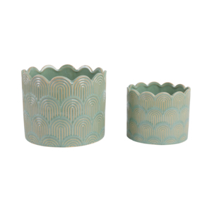 Juego de macetas de cerámica para uso en interiores y exteriores con diseño de borde festoneado para suculentas, hierbas y orquídeas. - Product Image 2