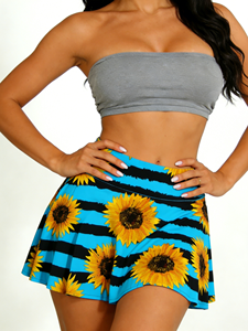 Minifalda de corte A con cintura natural, de fibra de leche, con estampado de girasoles, informal, de verano, con alta elasticidad - Product Image 6