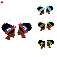 Boucles d'oreilles pendantes en bois personnalisées, motif drapeau national (Haïti, Brésil), accessoires de mode en gros pour femmes