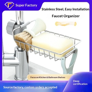 Support mural en acier inoxydable à un niveau pour robinet, idéal pour égoutter les éponges de cuisine et ranger les chiffons sous l'évier. - Product Image 3