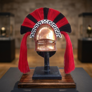 Casque corinthien grec médiéval en acier de calibre 18, plaqué laiton, casque spartiate, casque corinthien doré avec plume rouge et noire, style grec - Product Image 4