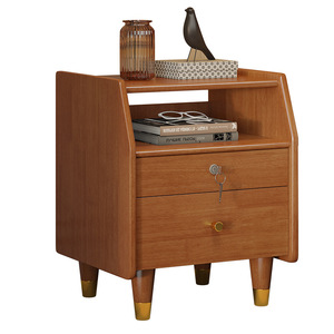 <b>Bedside</b> Table Solid Wood With Lock Storage Cabinet Bedroom Nightstand Cherry Wood Color - Product Image 4