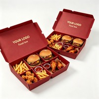 Boîte à hamburger de haute qualité en carton avec intercalaire, encre à base de soja, pour vente en gros, emballage à emporter pour hamburgers, frites et snacks