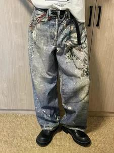 Jeans en denim Y2K personnalisés pour hommes, pantalons baggy à jambes larges pour hommes, femmes, filles, bottes décontractées, coupe délavée. - Product Image 2