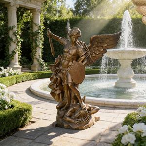 Escultura Tradicional Antigua del Arcángel Miguel, Forjada a Mano en Latón Sagrado |   Decoración con Símbolo de Protección Divina para Espacios Religiosos - Product Image 5