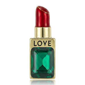 Pin Bros Lipstik dengan Kristal Bersegi dan Enamel untuk Kerah Kemeja Wanita, Hijau - Product Image 1