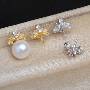 Aguja Recta de Plata S925 para Pendientes, Accesorios de Joyería DIY, Soporte para Perlas de 10-12mm, para Pendientes de Perlas JG5978 - Product Image 1