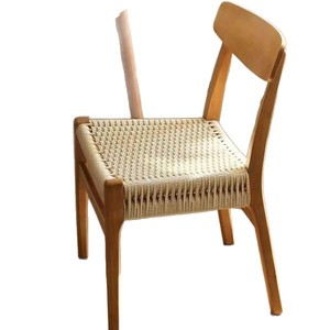 Silla de Comedor de Madera Maciza con Asiento Tejido, Color Natural, para Sala de Estar o Restaurante - Product Image 5