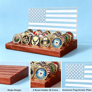 Espositore per Monete Commemorative - Vetrina per Monete con Bandiera Americana e Luce Bianca Calda, Supporto in Legno, Regalo per Lui, Papà - Product Image 2