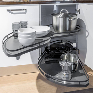 Modern 2-Tier Swing Tray for Kitchen Cabinet Magic <b>Corner</b> Revolving Storage <b>Baskets</b> Space-Saving Swing Trays - Product Image 3
