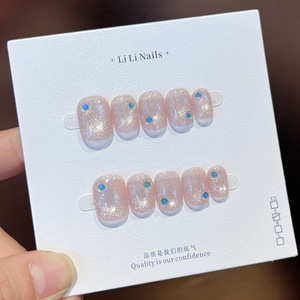 <span class=keywords><strong>Ongles</strong></span> artificiels réutilisables effet verre œil de chat, courts, ronds et carrés, 10 pièces, faits à la main, à presser, vente en gros, style Clean Girl - Product Image 6