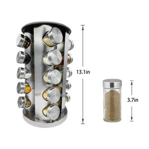 Lot de 20 pots à épices de cuisine T245 avec base rotative, pots en acier inoxydable, salière et poivrière en verre, organisateur - Product Image 4