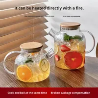 Teko Kaca Borosilikat Tinggi dengan Tutup Bambu dan Pemanas Listrik, Desain Transparan untuk Menyeduh Teh Bunga dengan Air Dingin/Sejuk