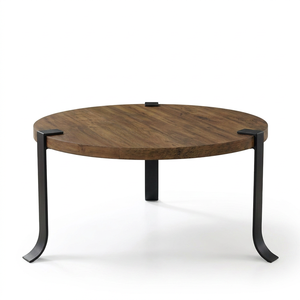 Mesa de centro de madera redonda de alta calidad de latón AK con soporte de pilar de Metal acabado negro para muebles de balcón/muebles de habitación - Product Image 4