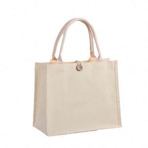 Wholesale Imaiwill Brand Fashion Size Lamination Natural Button Beach <b>Canvas</b> Shopping Tote Bags Custom Printing Logo - Product Image 1