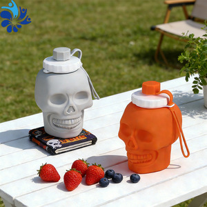 Botella de Agua de Silicona con Diseño de Calavera, Gran Capacidad, Portátil, para Uso en Exteriores, Gris, Naranja, Caqui Claro - Product Image 3