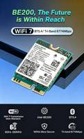 Tarjeta Inalámbrica WiFi 7 BE200 M.2, 8774 Mbps, Tri-Banda, 802.11BE, BT5.4, Adaptador de Alta Velocidad para Laptop