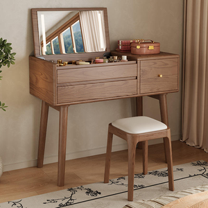 <b>Solid</b> Oak <b>Wood</b> Convertible <b>Dressing</b> <b>Table</b> Lighted LED USB Charging Port Flip Cover Makeup Cabinet Silent Wind Design Bedroom - Product Image 2