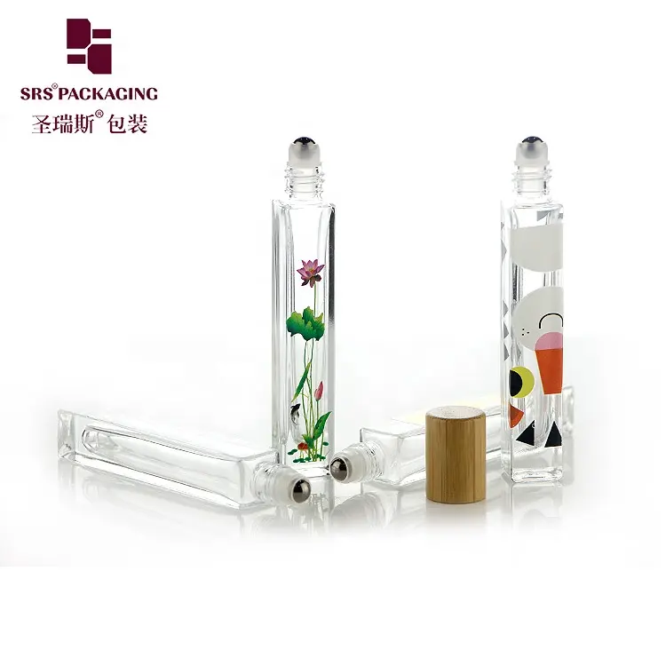 Fabrika satış uçucu yağ <span class=keywords><strong>parfüm</strong></span> 10ml temizle şeffaf kare şekli cam silindir şişe bambu kapaklı