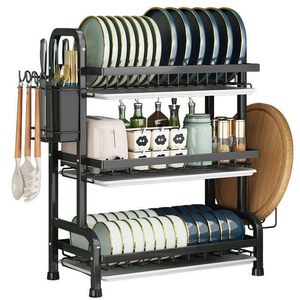 Égouttoir à vaisselle à 3 niveaux, double support métallique, pour évier de cuisine - Product Image 1