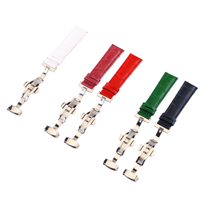 Correa de <span class=keywords><strong>reloj</strong></span> con hebilla de mariposa automática de alta calidad, accesorio de pulsera de cuero de grano completo de piel de Animal Real en Color rosa - Product Image 1