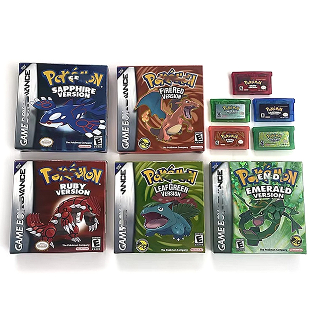 USA Version Pokemoned Series Emerald Leaf Green Fire Red Sapphire Ruby Games Cartridge with Box Manual for GBA