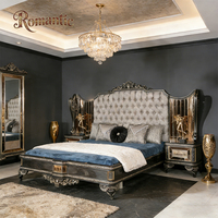 Luxuriöses Türkisches Kingsize-Bett Graues Gepolstertes Kopfteil aus Massivholz Klassisches Schlafzimmermöbel Villa Hotel Bettgestell