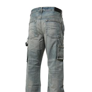 Custom Manufacturer Streetwear Ripped Distressed Baggy Double Knee Straight Blue Denim <b>Carpenter</b> Cargo Jeans <b>Pants</b> <b>Men</b> - Product Image 5
