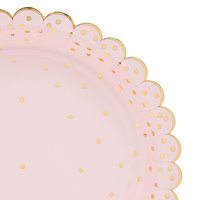 Assiettes en papier jetables blanches à pois, bord festonné, 7 pouces, approuvées par la FDA, 350 g/m², fournitures pour fêtes