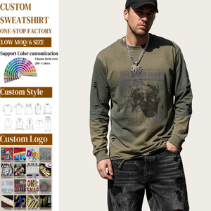 Camiseta de Manga Larga de Algodón Pesado de 275 Gsm, Personalizada OEM TKAN438, con Logotipo Impreso, Estilo Vintage, Lavado Ácido, Desgastada, Talla Grande para Hombre - Product Image 1