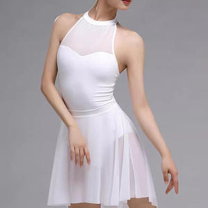 <span class=keywords><strong>Justaucorps</strong></span> de danse de ballet <span class=keywords><strong>blanc</strong></span> tendance 2025 pour femmes, sans manches, avec col halter en résille et col montant, pour examen artistique et entraînement en salle de sport - Product Image 5