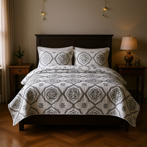 Juego de Edredón Reversible Db, Tamaño King y Cal King, Diseño Floral Geométrico Vintage, 3 Piezas, Relleno de Algodón - Product Image 2