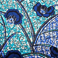 Kain Ankara Bunga Botani Biru 95gsm 100% Poliester Kain Cetak Lilin Afrika Motif Bunga untuk Jahit Gaun Wanita