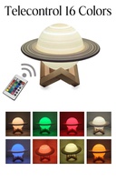 Vente directe d'usine Lampe lunaire Saturne 3D en bois à commande tactile rechargeable 16 couleurs pour la chambre des enfants
