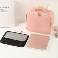 Vente flash - Trousse de maquillage portable, nouvelle, pour les voyages, boîte de rangement pour cosmétiques, sac à maquillage détachable avec lumière LED et miroir