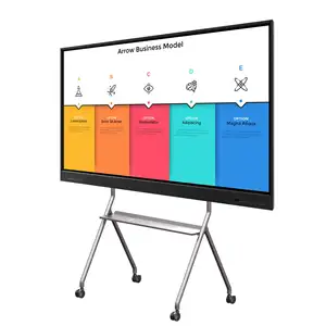 Tela plana interativa com suporte móvel para sala de aula e escritório, tela de toque portátil de 65/75/86 polegadas
