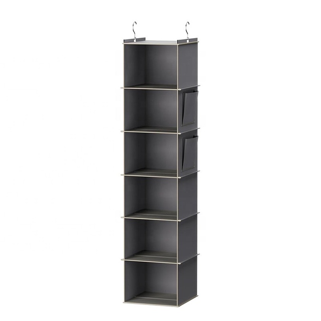 Custom Grey Foldable 6 Rack Hanging Closet Organizer Wardrobe Storage Shelves Drawer for Clothes Handbag