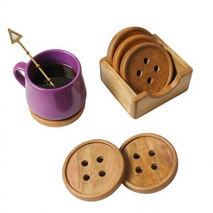Custom <b>Wooden</b> <b>Button</b> Coasters Heat Resistant Reusable Mats Pads Round Table Decor for Home Cafe Hotel - Product Image 3